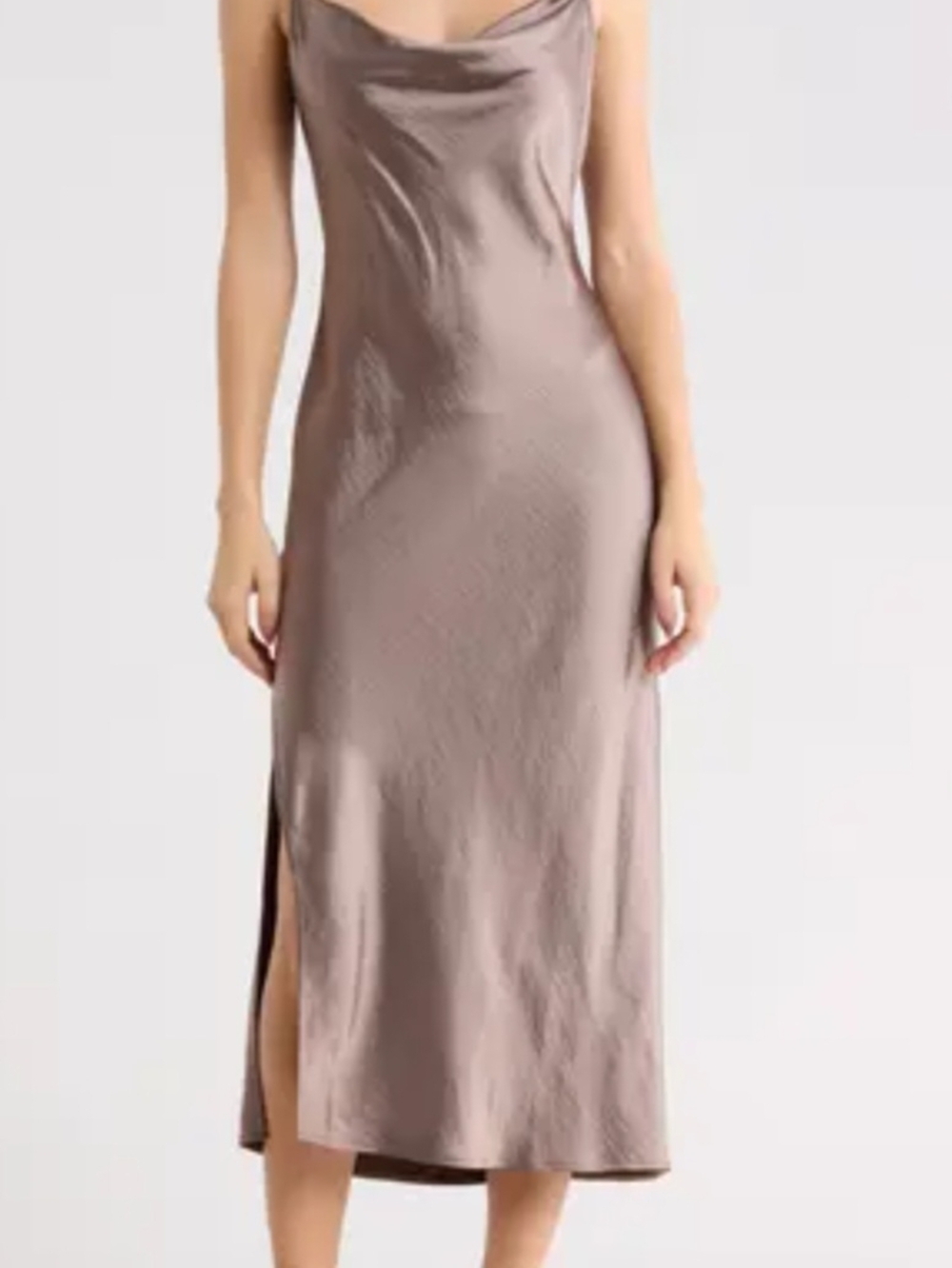 Satin Cowl-Neck Slip Dress in Champagne